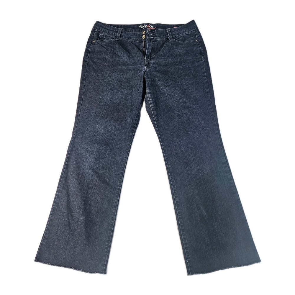 Style & Co Women's Bootcut Jeans Size 14 Blue Stretch Denim Raw Hem